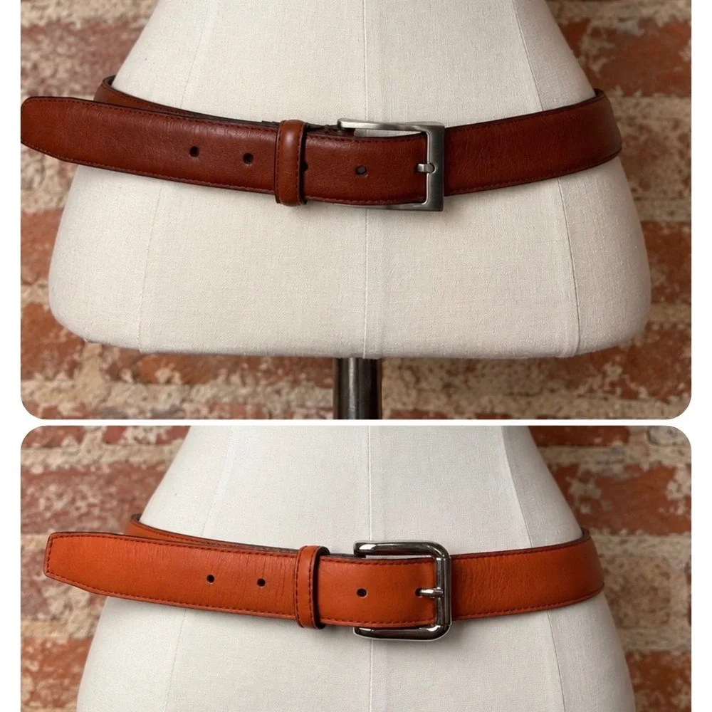Mens Barneys New York Orange Brown Leather Belt Dress Belt Bundle Size 40 Causal